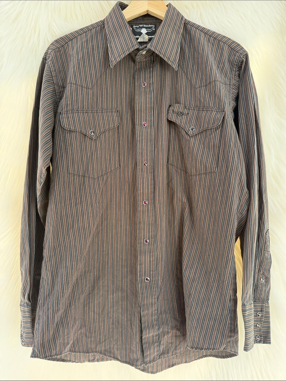 Men's Striped Long-Sleeve Button-Up Shirt - Brown